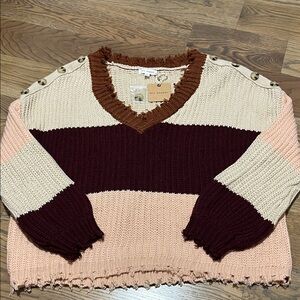 Blu Pepper V-Neck Sweater with Button Accents